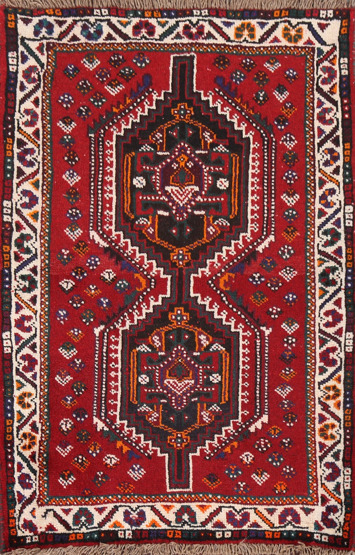 Geometric Red Shiraz Persian Wool Rug 3x4