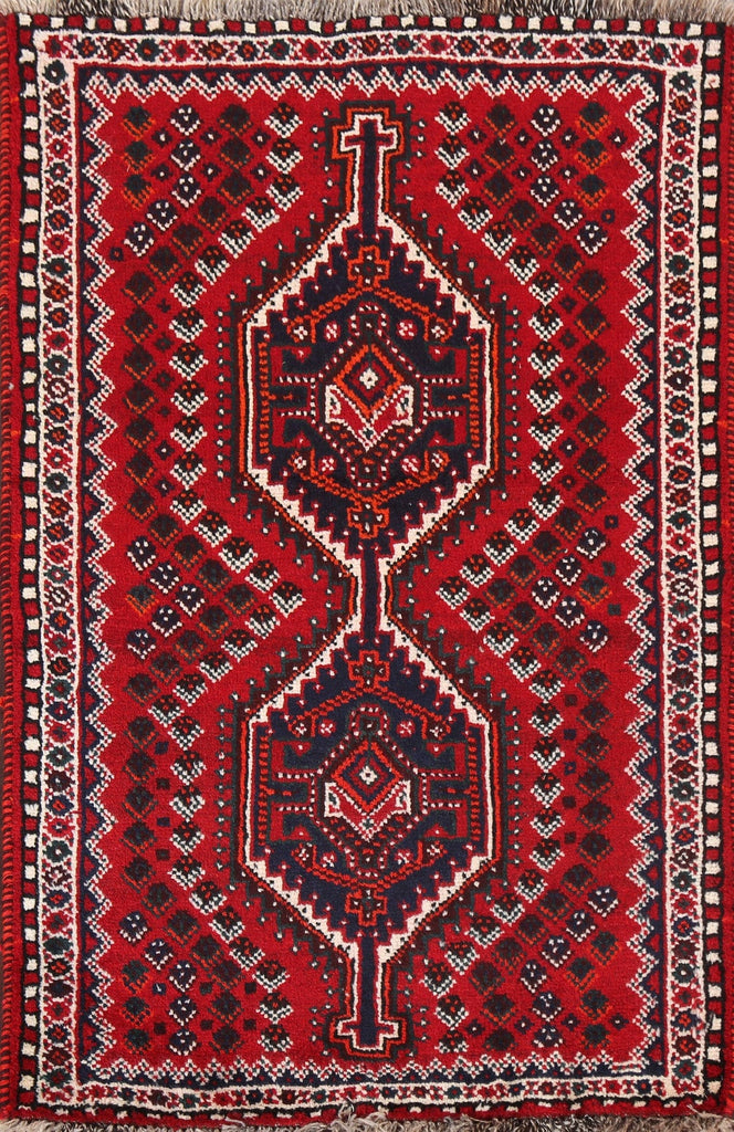 Red Geometric Shiraz Persian Handmade Rug 3x4