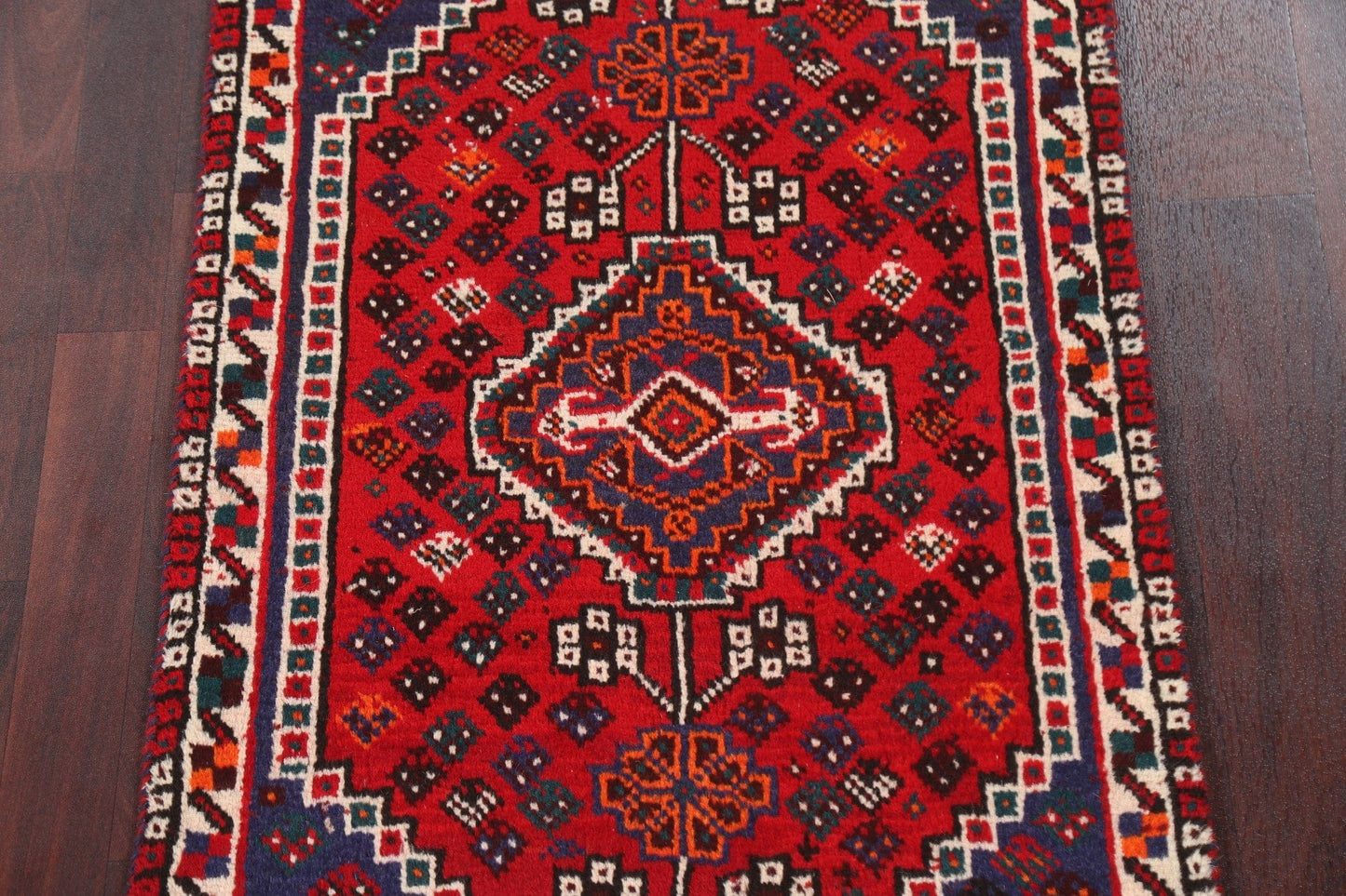 Geometric Red Shiraz Persian Wool Rug 3x4