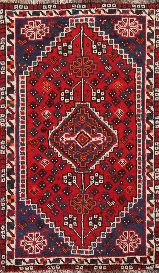 Geometric Red Shiraz Persian Wool Rug 3x4