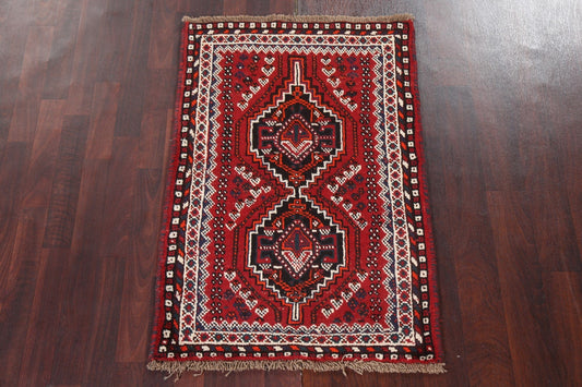 Geometric Red Shiraz Persian Wool Rug 3x4