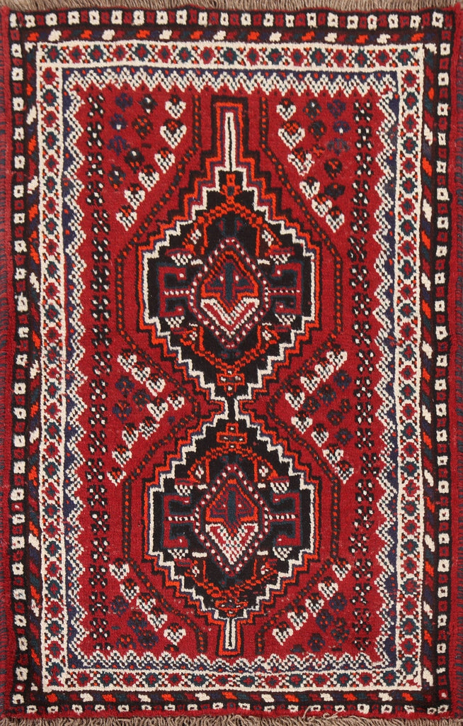 Geometric Red Shiraz Persian Wool Rug 3x4