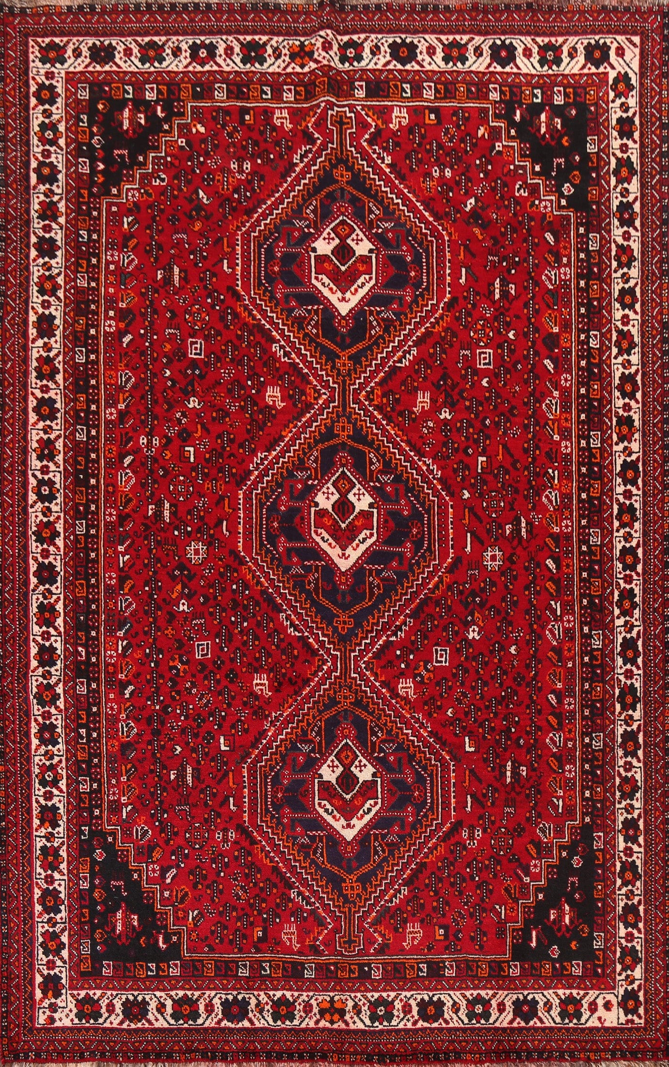 Handmade Vintage Qashqai Persian Area Rug 7x10