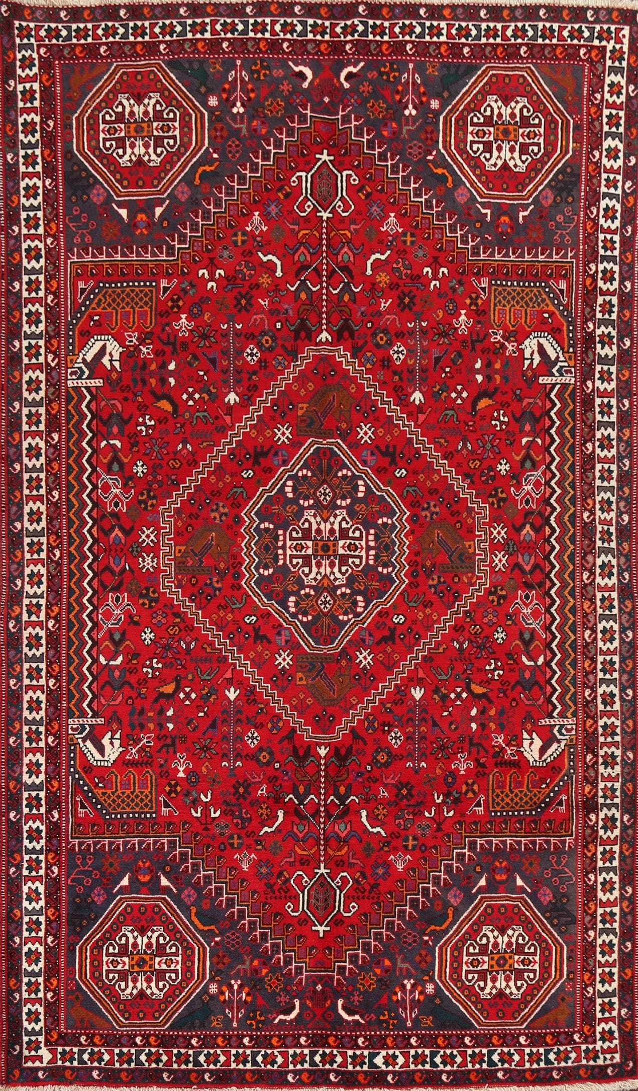 Vintage Wool Red Shiraz Persian Area Rug 6x10