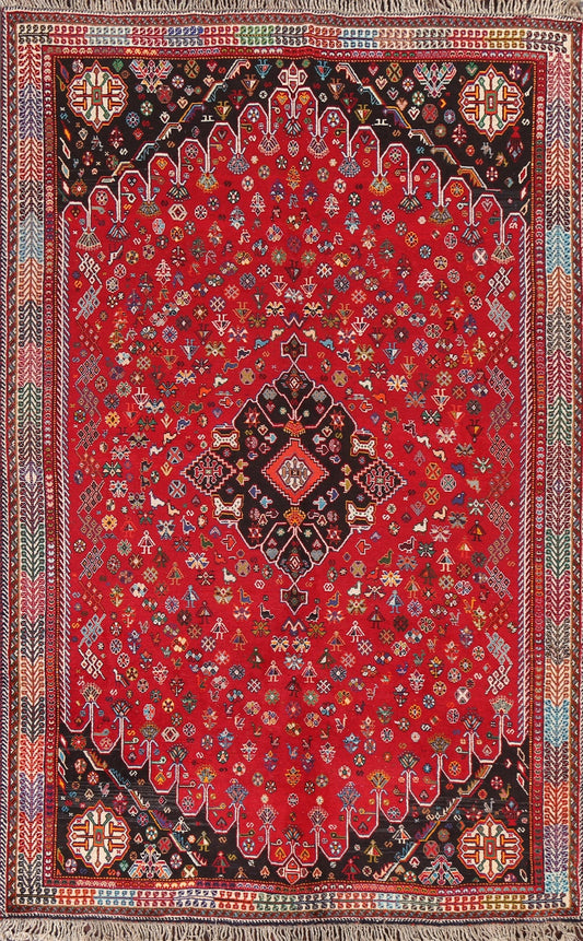 Vegetable Dye Red Shiraz Kashkoli Persian Area Rug 6x10