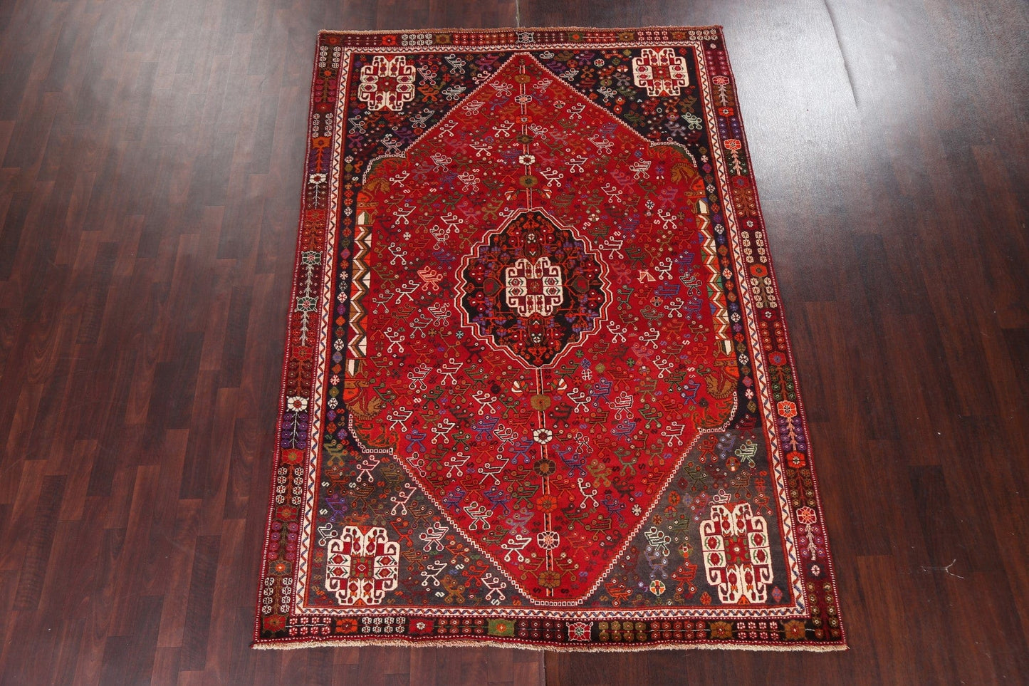 Vintage Wool Red Abadeh Persian Area Rug 6x9