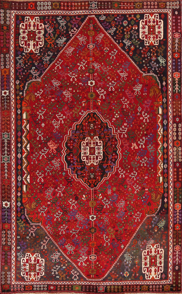 Vintage Wool Red Abadeh Persian Area Rug 6x9