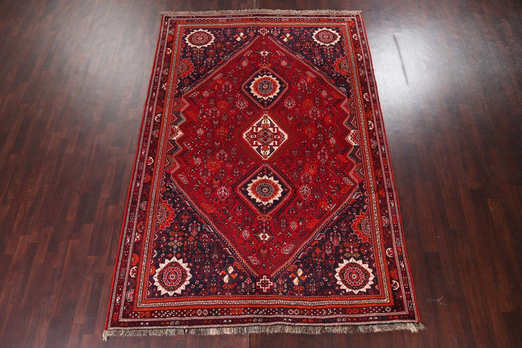 Vintage Tribal Red Qashqai Persian Area Rug 7x11