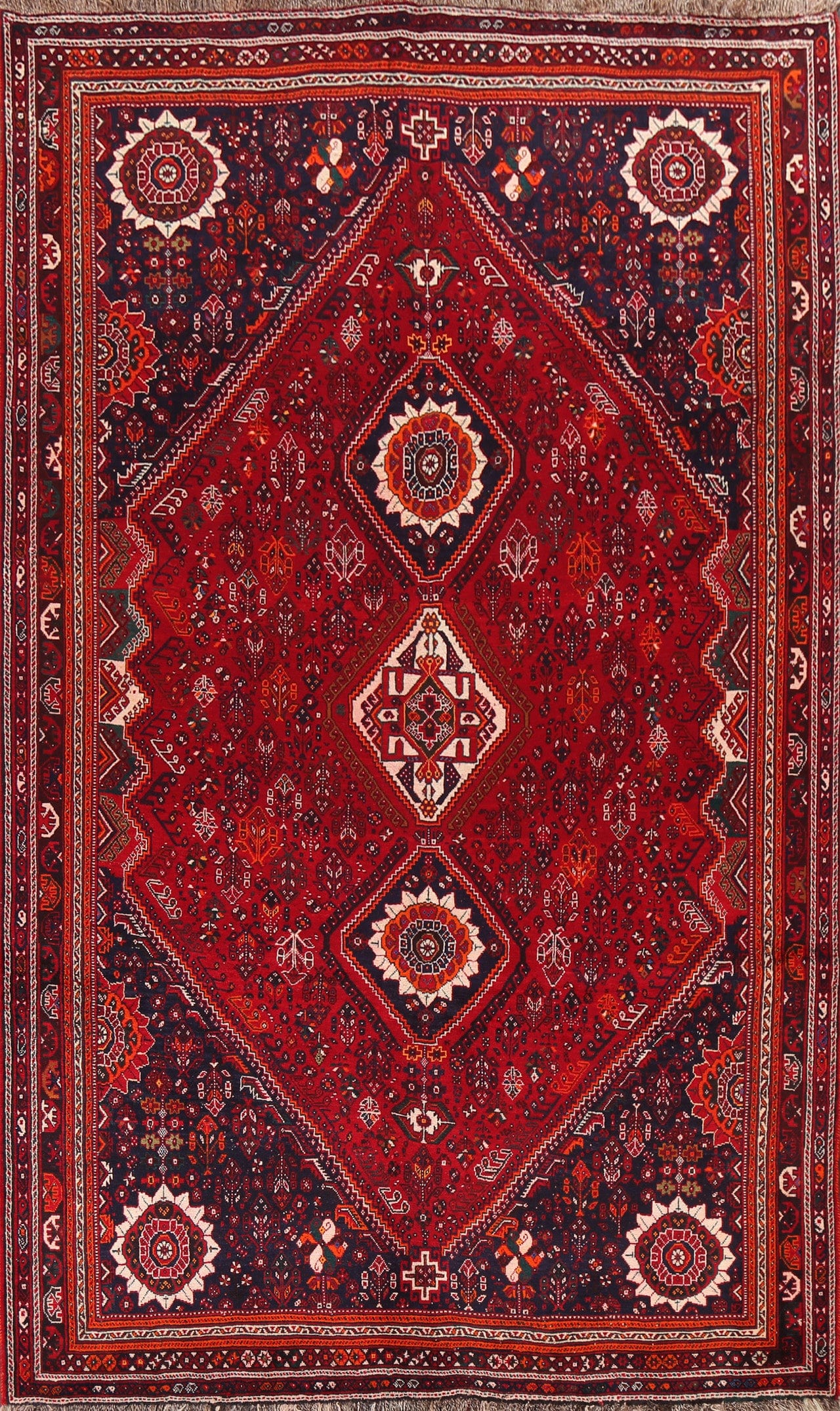 Vintage Tribal Red Qashqai Persian Area Rug 7x11