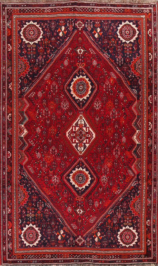 Vintage Tribal Red Qashqai Persian Area Rug 7x11