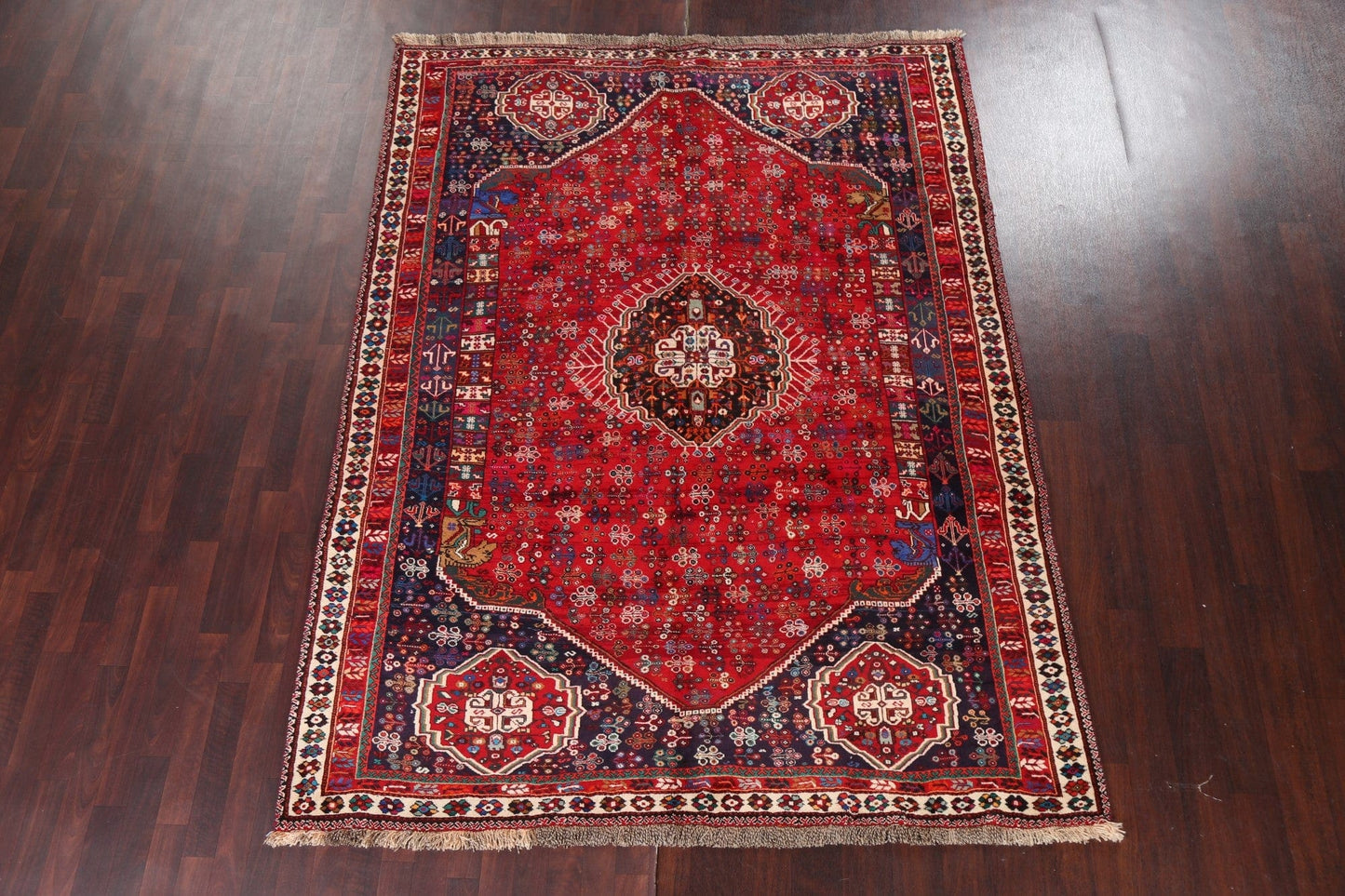 Vintage Wool Red Shiraz Persian Area Rug 7x9