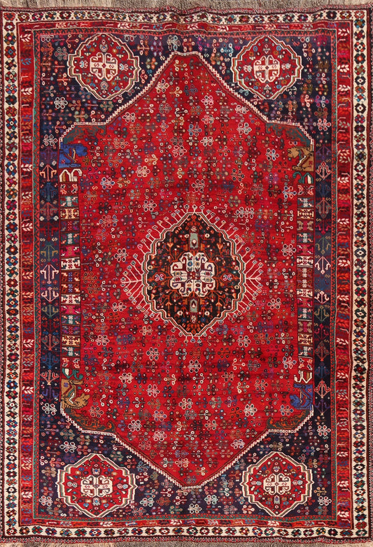 Vintage Wool Red Shiraz Persian Area Rug 7x9