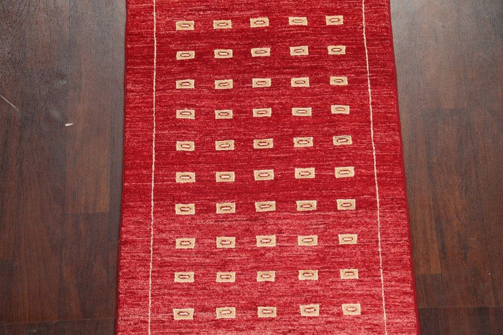 Red Gabbeh Kashkoli Oriental Runner Rug 3x10