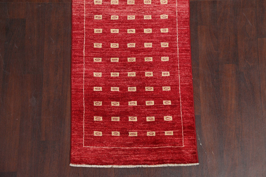 Red Gabbeh Kashkoli Oriental Runner Rug 3x10