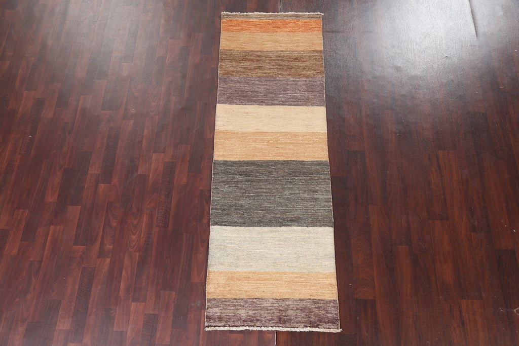 Modern Gabbeh Kashkoli Oriental Runner Rug 3x8