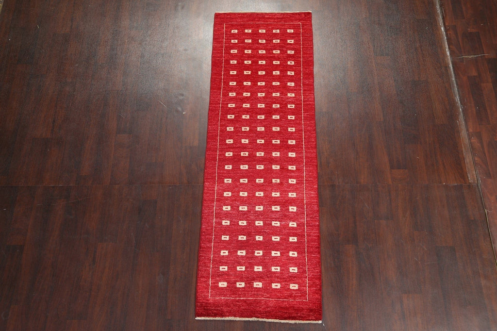 Red Gabbeh Kashkoli Runner Oriental Rug 3x8