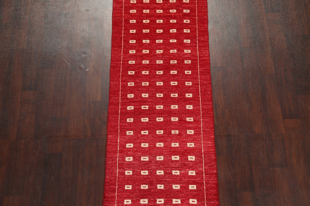 Red Gabbeh Kashkoli Runner Oriental Rug 3x8