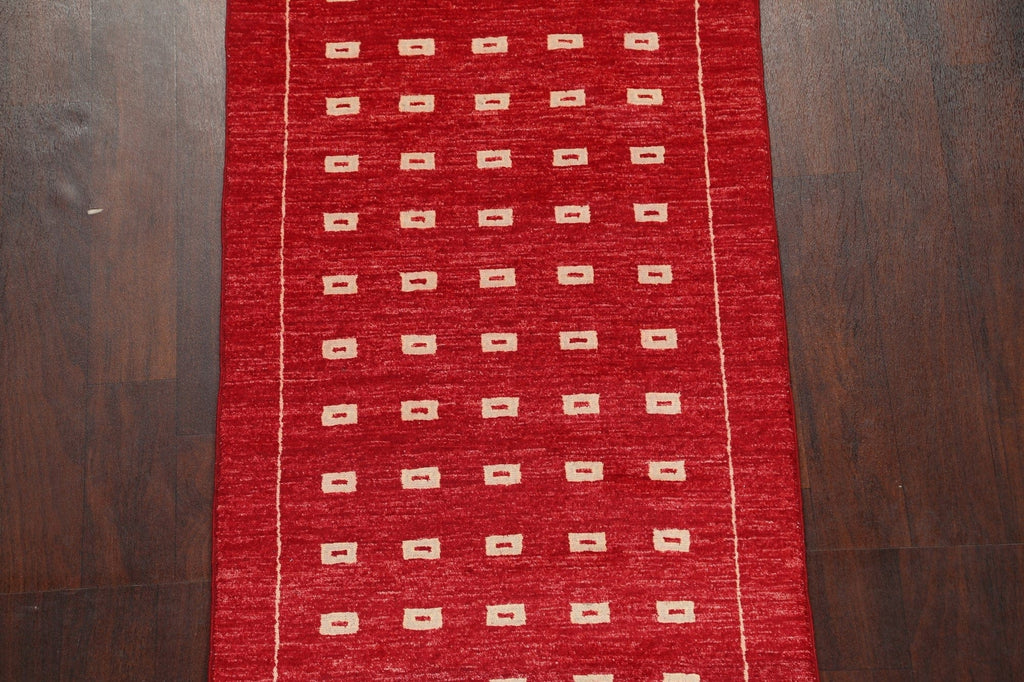 Red Gabbeh Kashkoli Runner Oriental Rug 3x8