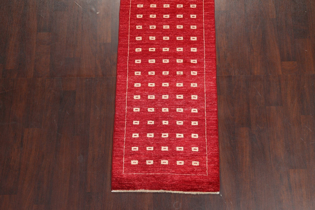 Red Gabbeh Kashkoli Runner Oriental Rug 3x8