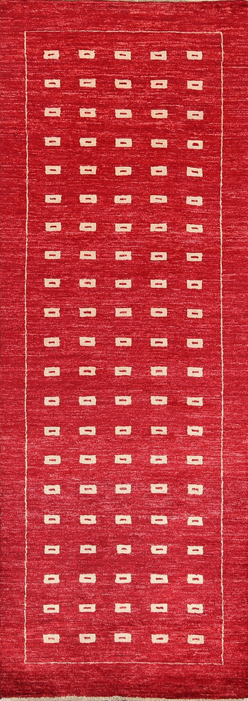 Red Gabbeh Kashkoli Runner Oriental Rug 3x8