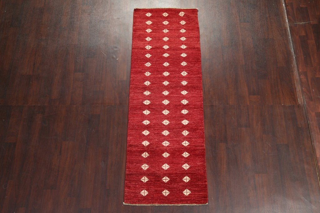 Geometric Red Gabbeh Kashkoli Oriental Runner Rug 3x8