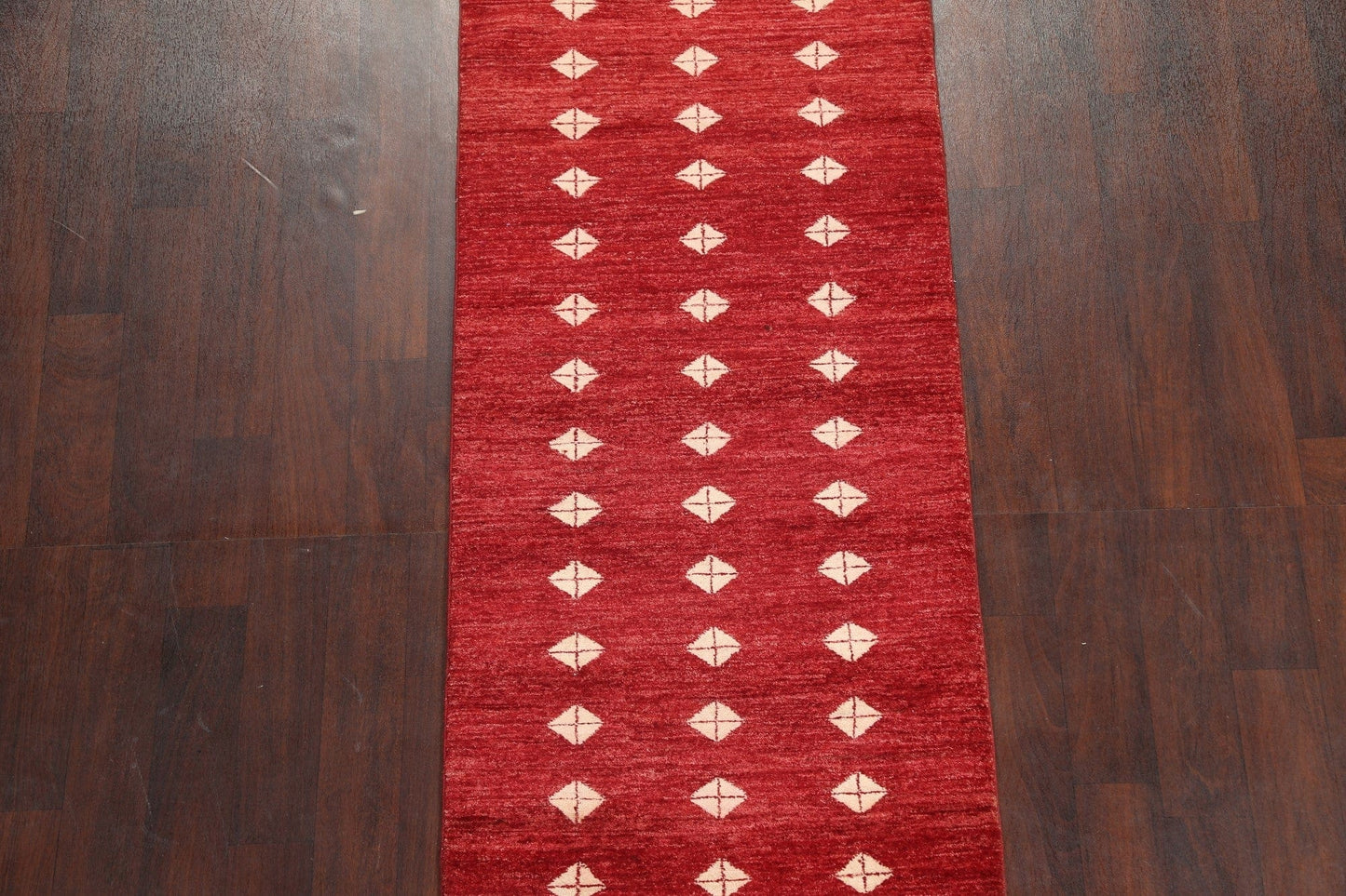 Geometric Red Gabbeh Kashkoli Oriental Runner Rug 3x8