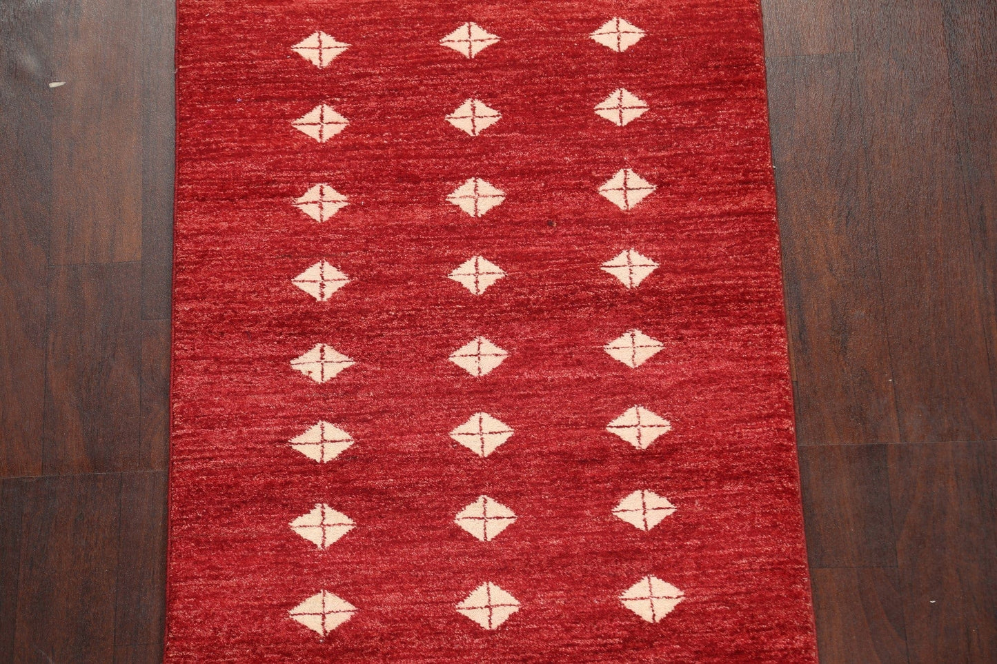 Geometric Red Gabbeh Kashkoli Oriental Runner Rug 3x8