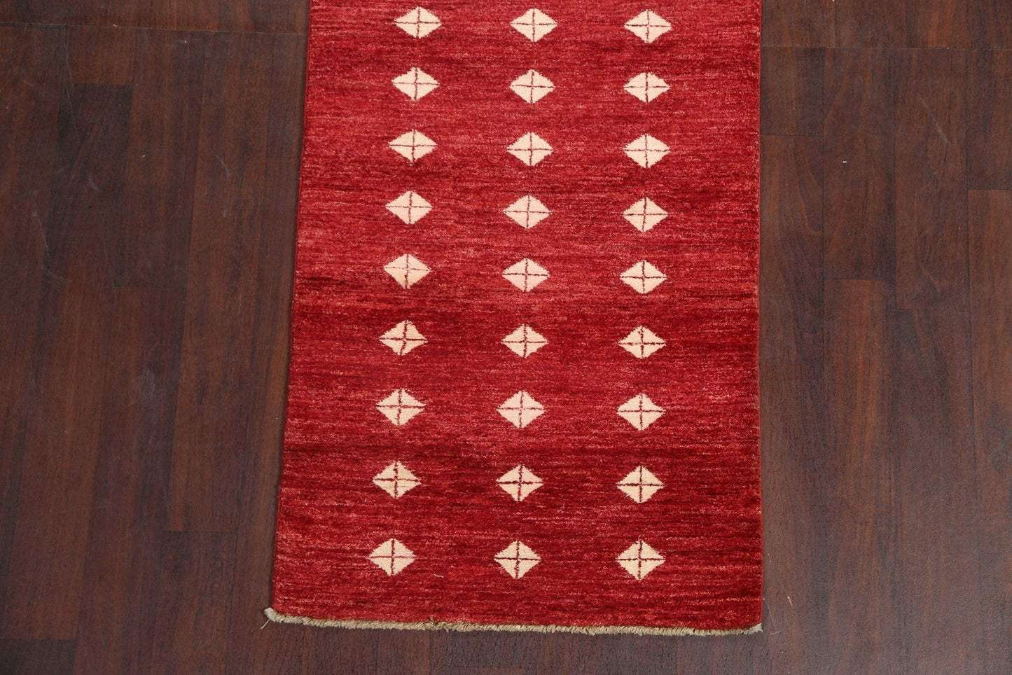 Geometric Red Gabbeh Kashkoli Oriental Runner Rug 3x8