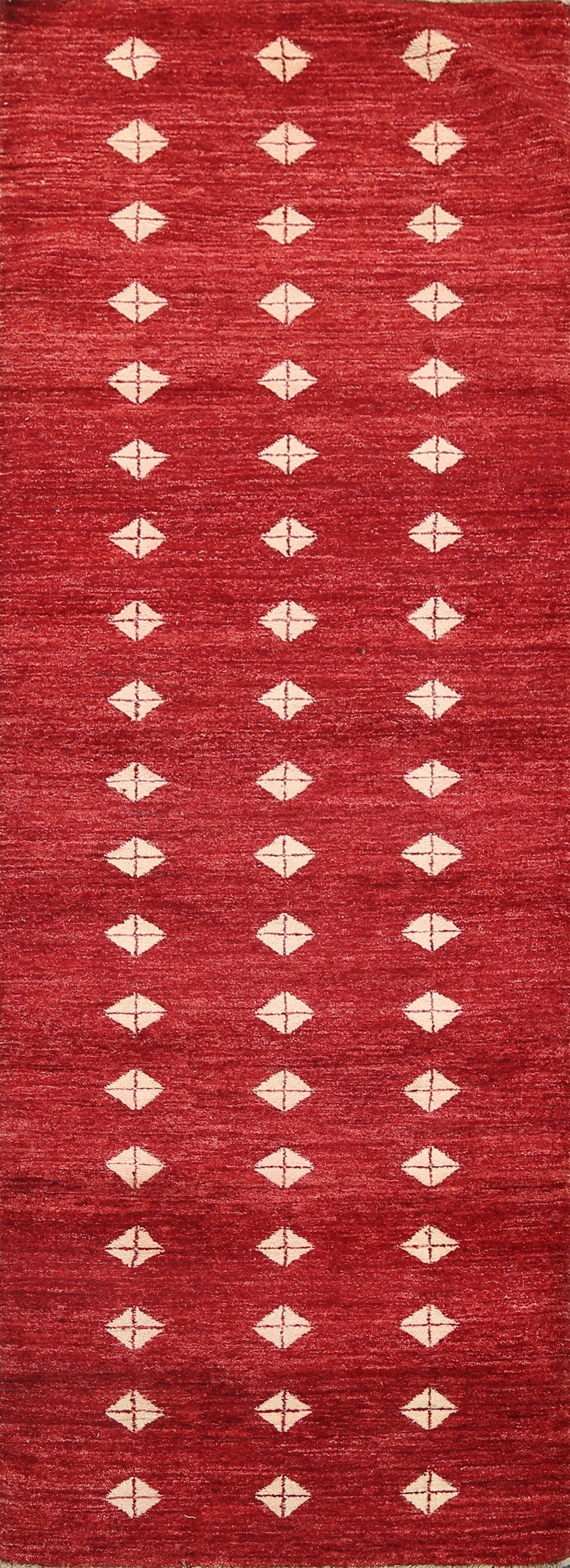 Geometric Red Gabbeh Kashkoli Oriental Runner Rug 3x8