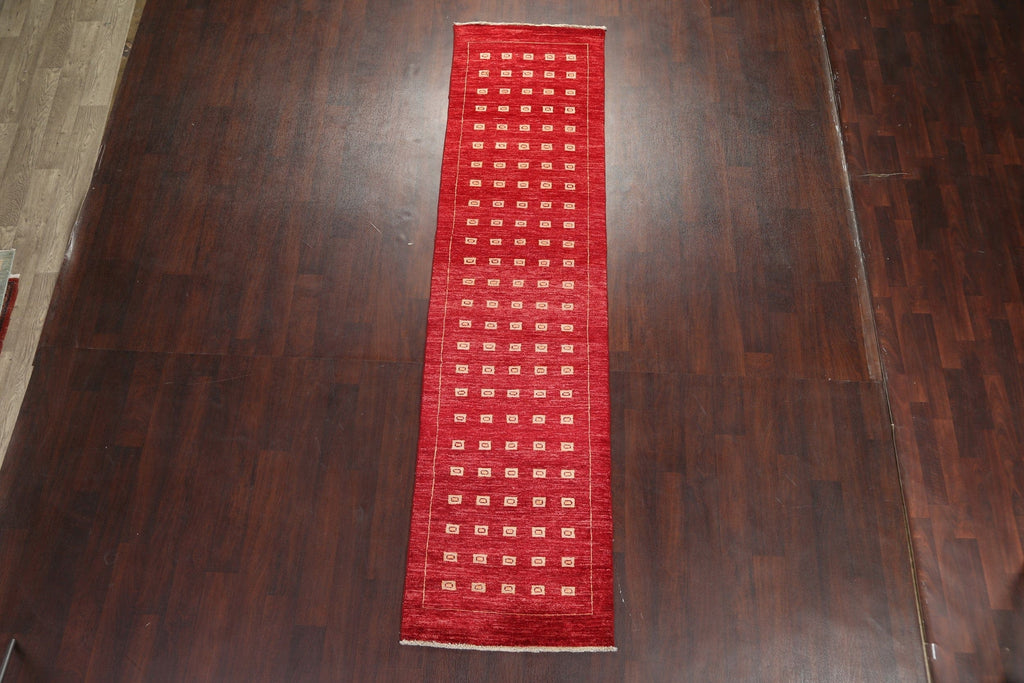 Red Gabbeh Kashkoli Oriental Runner Rug 3x10