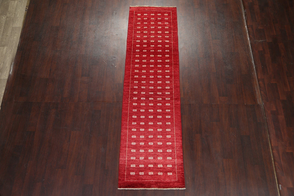 Red Runner Gabbeh Kashkoli Oriental Wool Rug 3x10