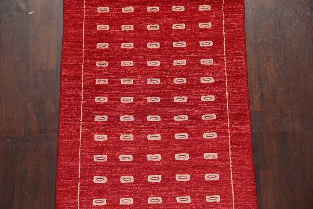 Red Runner Gabbeh Kashkoli Oriental Wool Rug 3x10