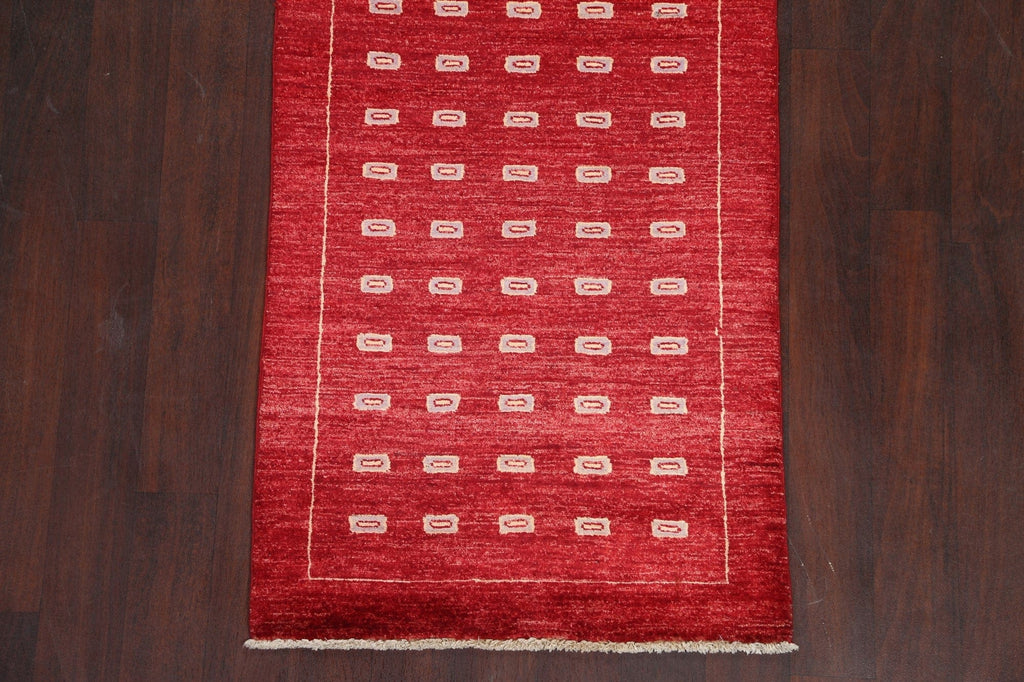 Red Runner Gabbeh Kashkoli Oriental Wool Rug 3x10