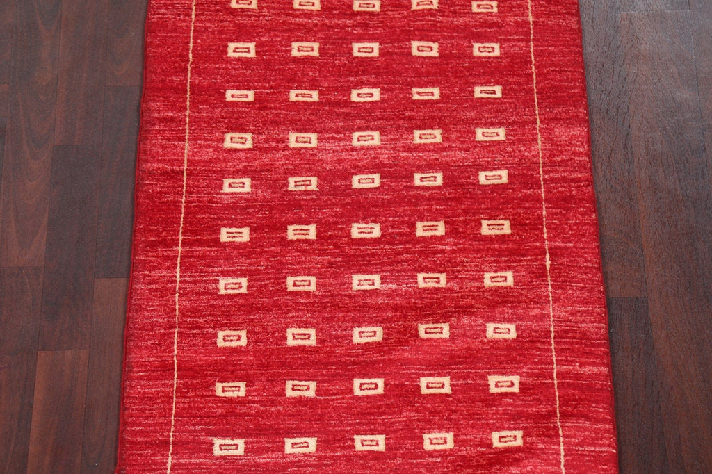 Red Runner Gabbeh Kashkoli Oriental Wool Rug 3x10