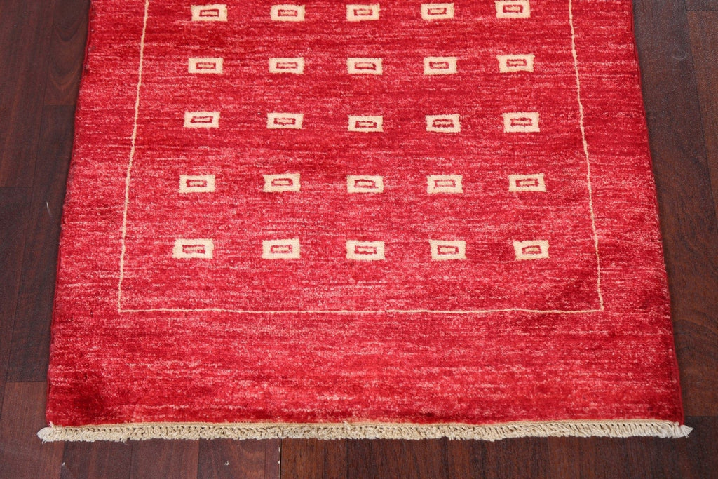 Red Runner Gabbeh Kashkoli Oriental Wool Rug 3x10