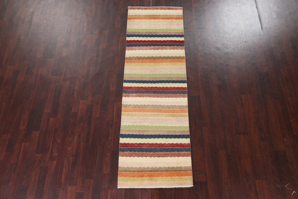 Contemporary Gabbeh Kashkoli Oriental Runner Rug 3x8