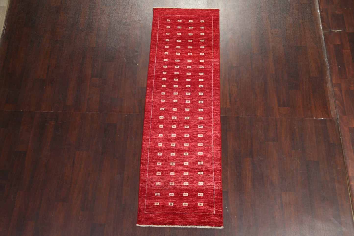 Red Geometric Gabbeh Kashkoli Oriental Wool Rug 3x8