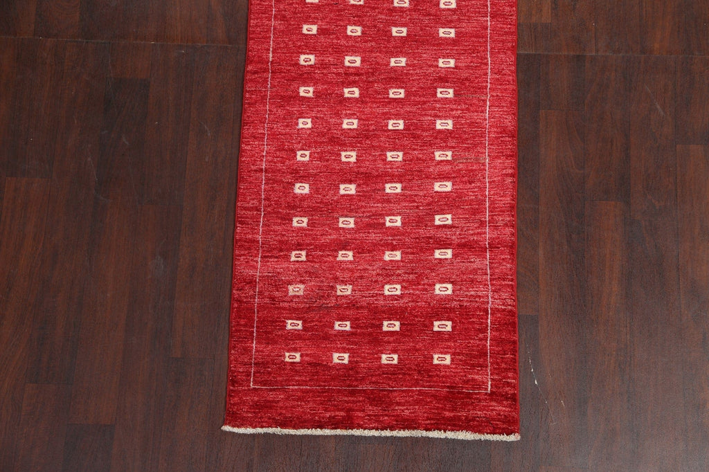 Red Geometric Gabbeh Kashkoli Oriental Wool Rug 3x8