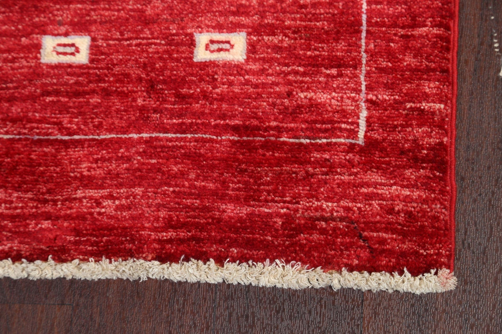 Red Geometric Gabbeh Kashkoli Oriental Wool Rug 3x8