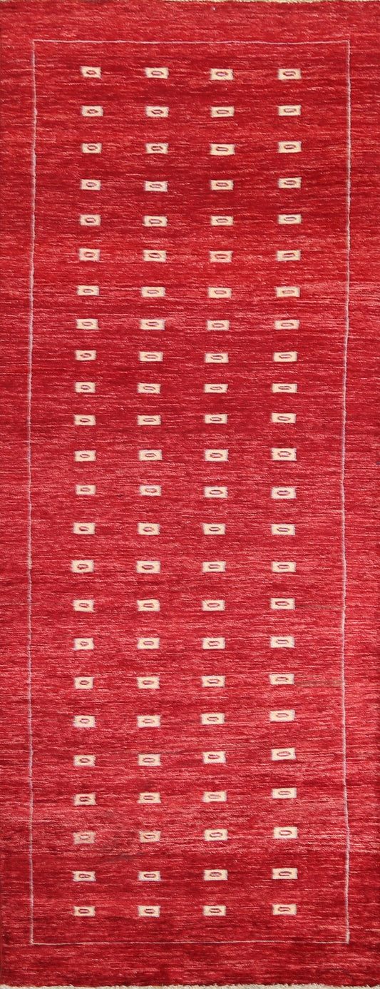 Red Geometric Gabbeh Kashkoli Oriental Wool Rug 3x8