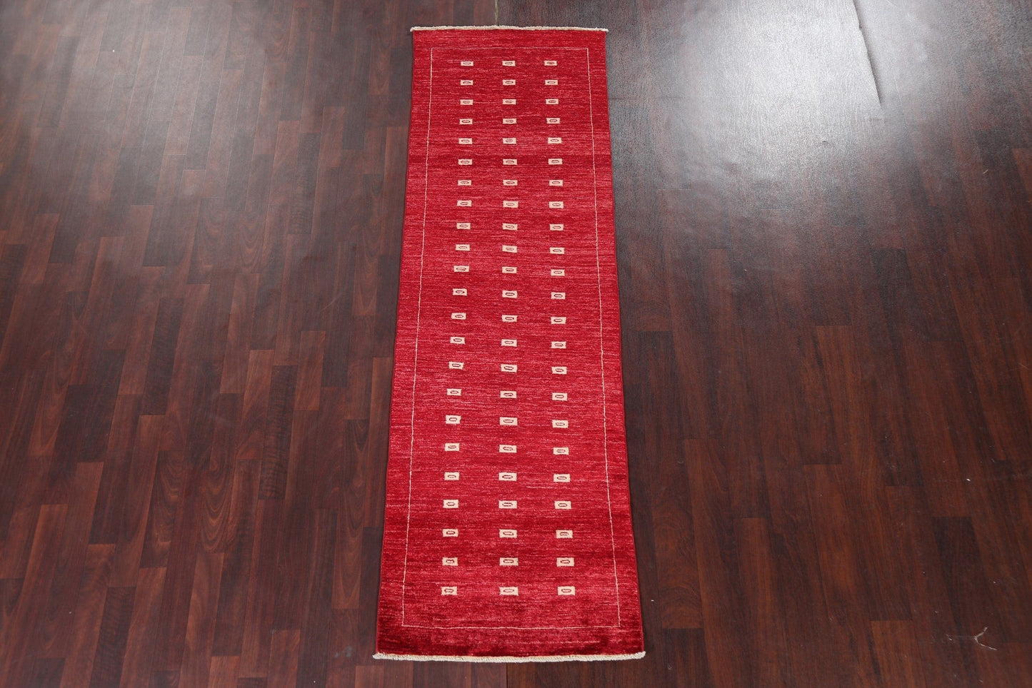 Geometric Red Gabbeh Kashkoli Oriental Runner Rug 3x8