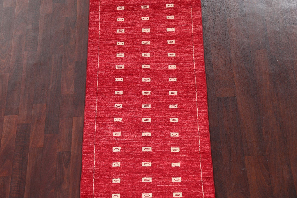 Geometric Red Gabbeh Kashkoli Oriental Runner Rug 3x8