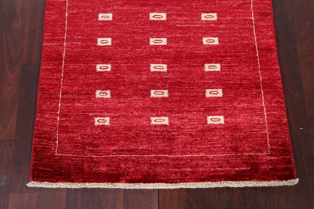 Geometric Red Gabbeh Kashkoli Oriental Runner Rug 3x8