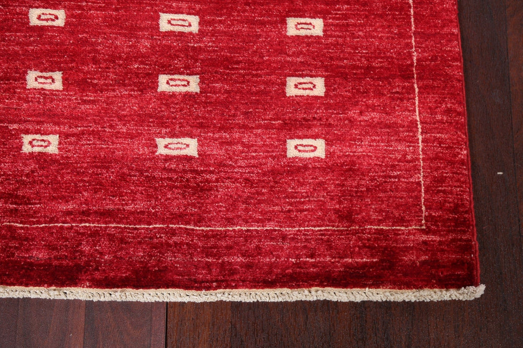 Geometric Red Gabbeh Kashkoli Oriental Runner Rug 3x8