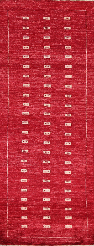 Geometric Red Gabbeh Kashkoli Oriental Runner Rug 3x8