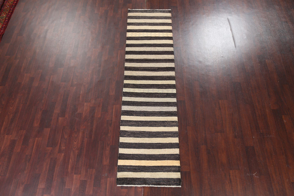 Striped Gabbeh Kashkoli Oriental Runner Rug 3x10