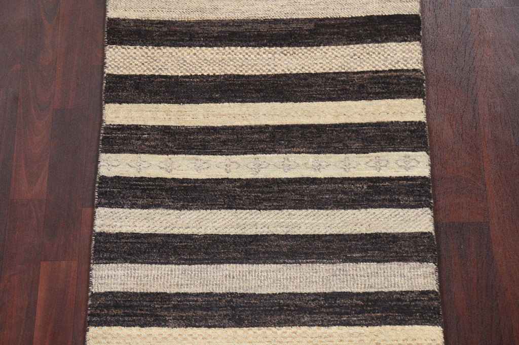 Striped Gabbeh Kashkoli Oriental Runner Rug 3x10