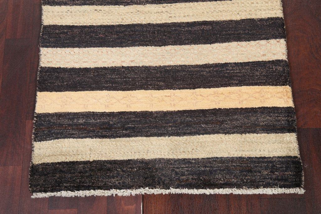 Striped Gabbeh Kashkoli Oriental Runner Rug 3x10