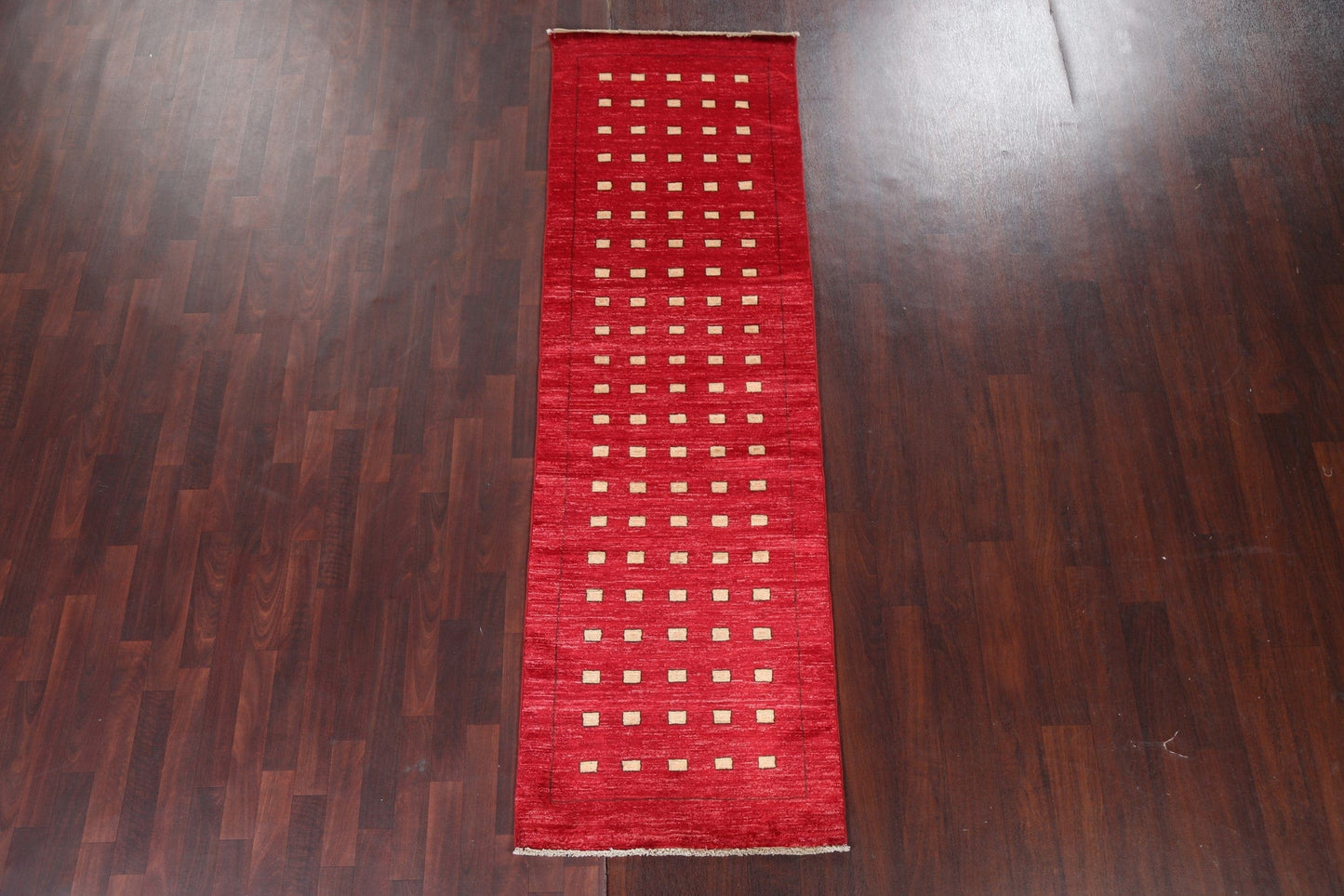 Red Geometric Gabbeh Kashkoli Oriental Runner Rug 3x9