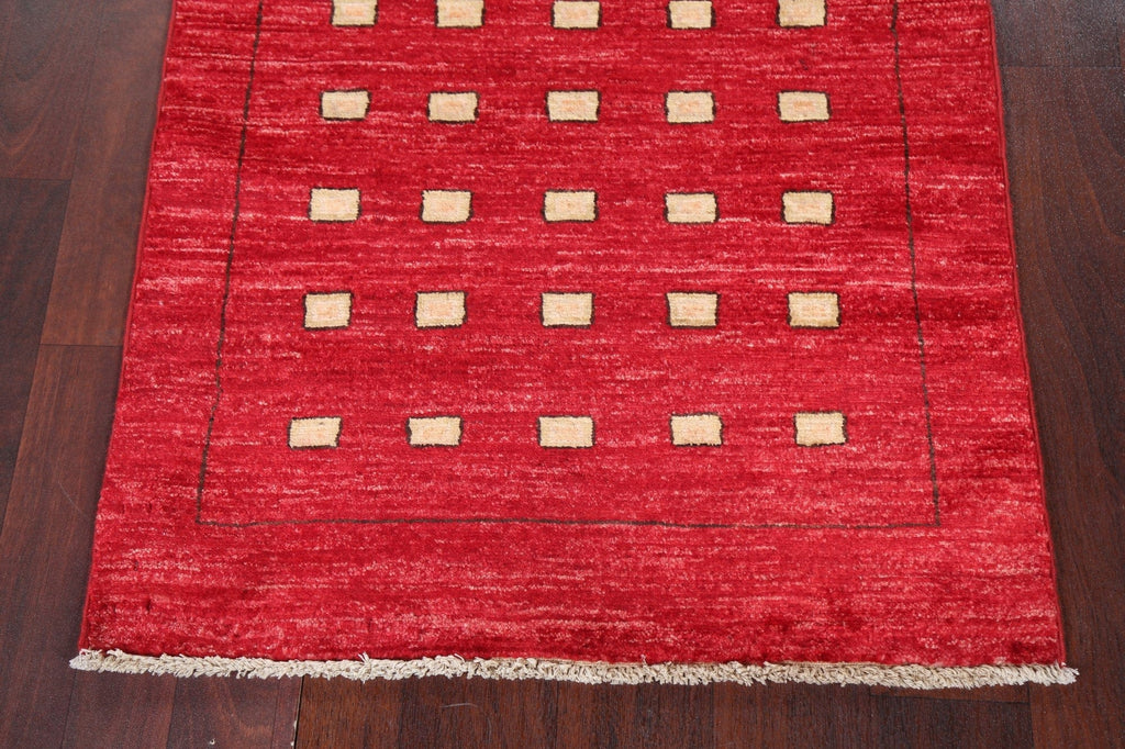 Red Geometric Gabbeh Kashkoli Oriental Runner Rug 3x9